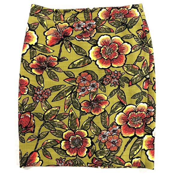 Ann Taylor LOFT Women’s Floral Pencil Skirt Size 6 Green Red Yellow Cotton Blend - Picture 1 of 6